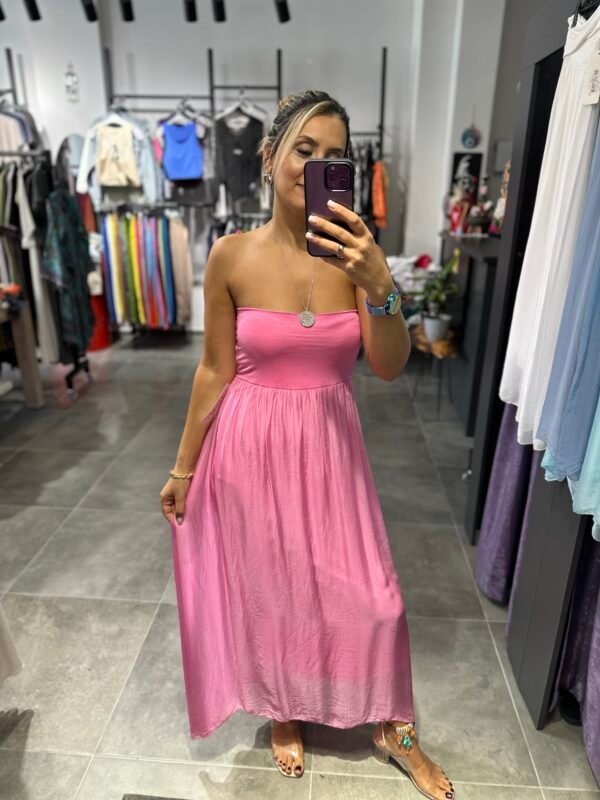 PEMBE İPEK TÜLLÜ ETEK ELBİSE - Görsel 3