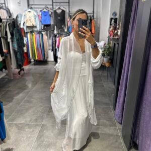 BEYAZ İPEK TÜLLÜ KAFTAN