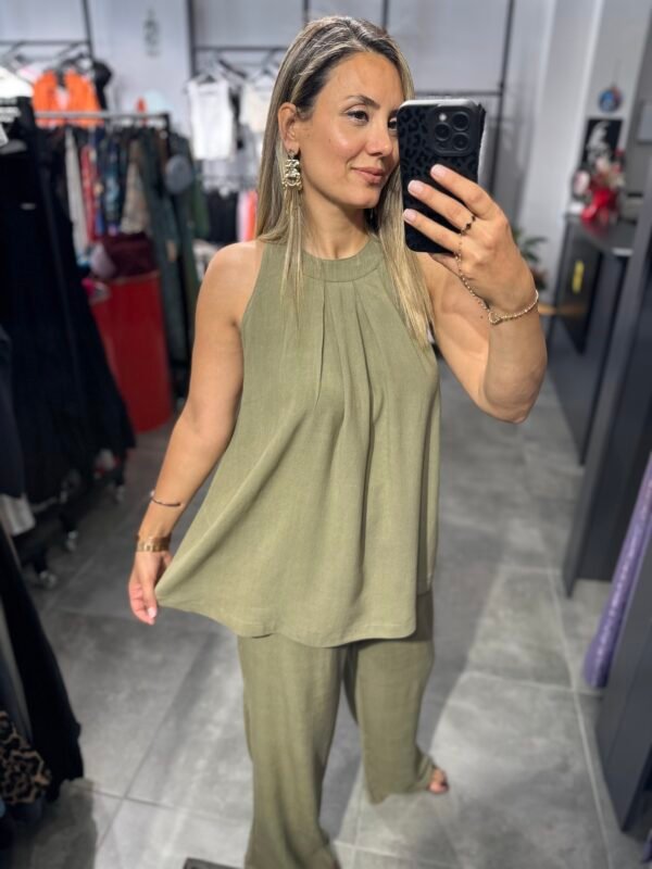 HAKİ HALTER YAKA BLUZ TAKIM