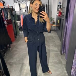 LACİVERT TENSEL DÜĞMELİ TAKIM