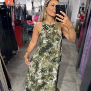 YEŞİL ATLET YAKA ŞİFON ELBİSE