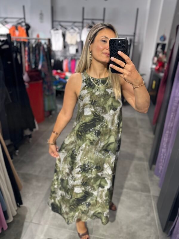 YEŞİL ATLET YAKA ŞİFON ELBİSE