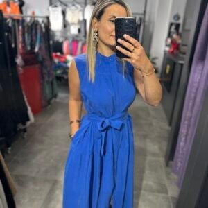 MAVİ DÜĞMELİ UZUN ELBİSE