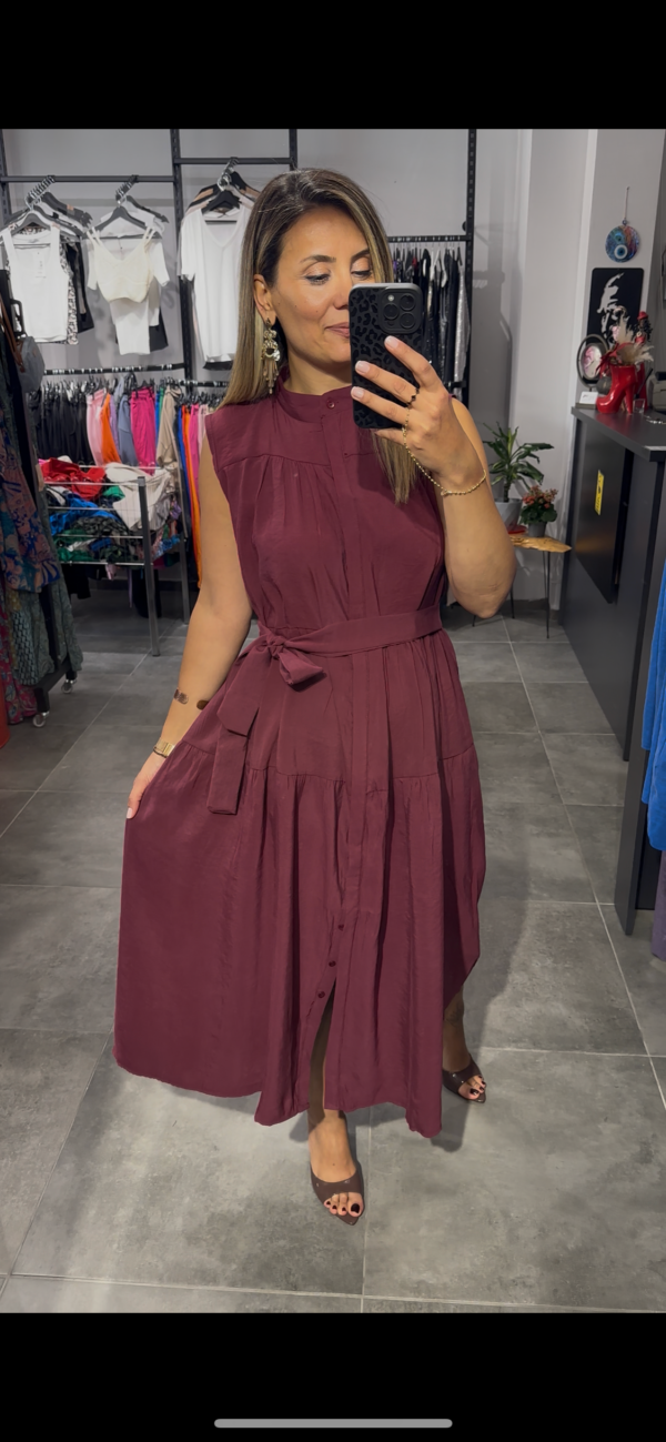 BORDO DÜĞMELİ UZUN ELBİSE