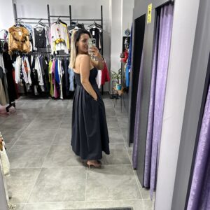 SİYAH STRAPLEZ MİDİ ELBİSE - Görsel 4