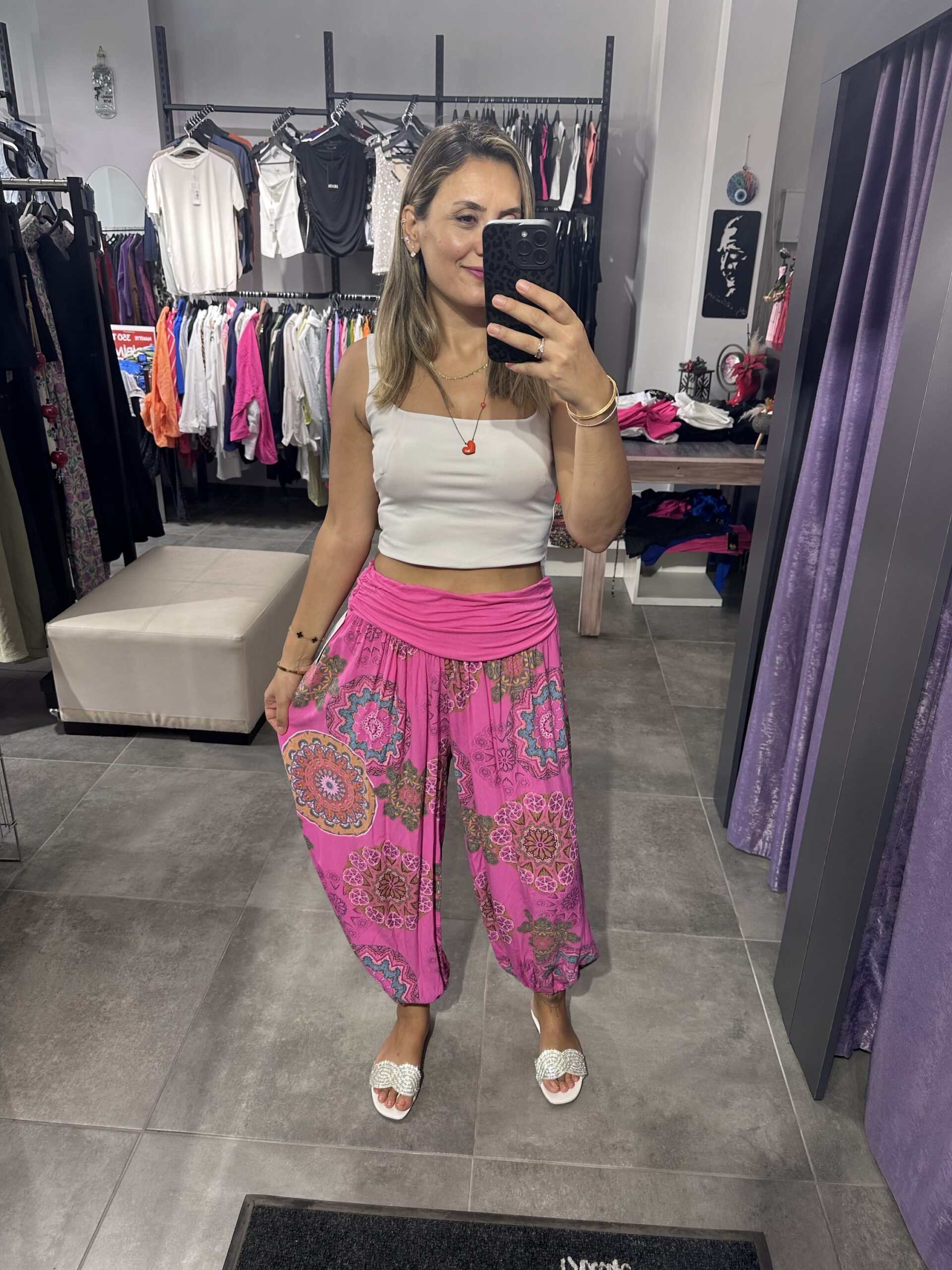 PEMBE MANDALA DESEN VİSKON ŞALVAR - Görsel 3