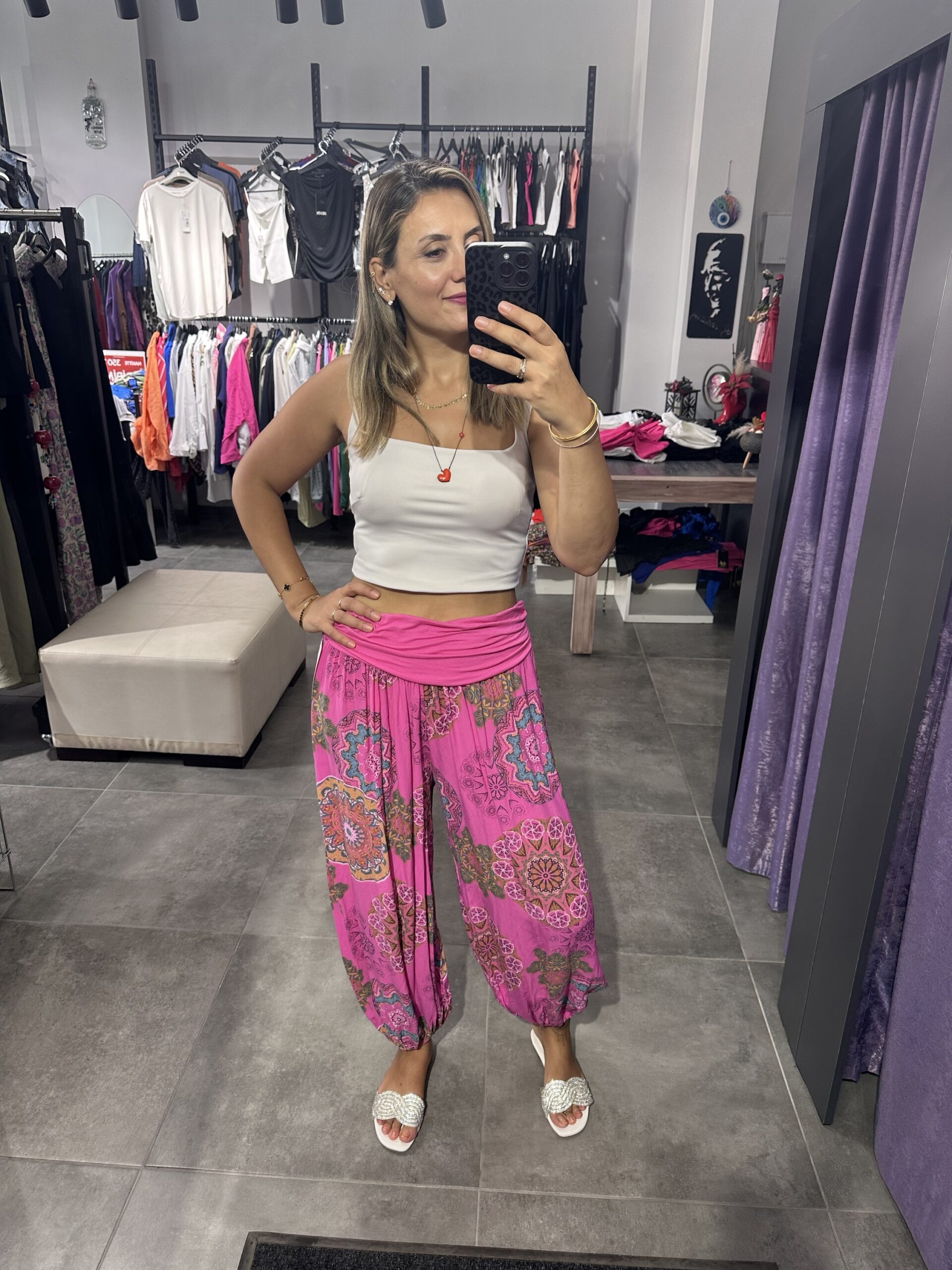 PEMBE MANDALA DESEN VİSKON ŞALVAR - Görsel 5