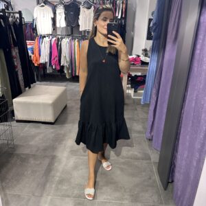 SİYAH DOKULU ALTI FIRFIRLI ELBİSE - Görsel 3