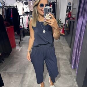 LACİVERT TENSEL PANTOLON BLUZ TAKIM