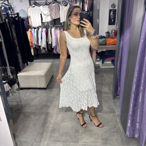 BEYAZ DANTELLİ ASİMETRİK KESİM ELBİSE - Görsel 3