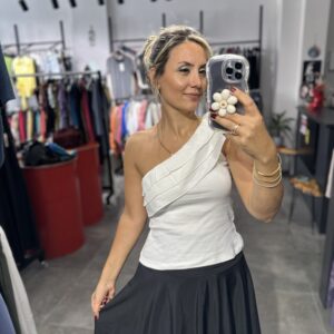 BEYAZ FIRFIRLI PAMUKLU BLUZ - Görsel 4
