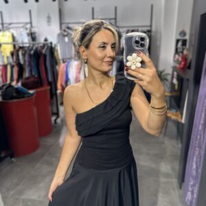 SİYAH FIRFIRLI PAMUKLU BLUZ - Görsel 4
