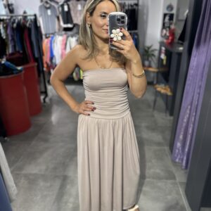 BEJ DRAPELİ ÖRME ELBİSE