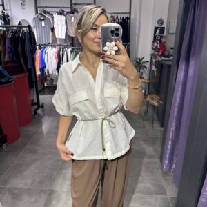 KREM BEL BÜZGÜLÜ ÇİFT CEPLİ CEKET