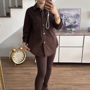 KAHVE DÜĞMELİ KOT GÖMLEK - Görsel 5