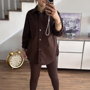 KAHVE DÜĞMELİ KOT GÖMLEK - Görsel 3