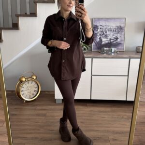 KAHVE DÜĞMELİ KOT GÖMLEK - Görsel 4