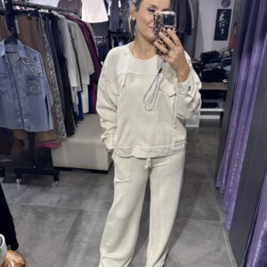 BEJ OMUZ TAŞLI SWEAT PANTOLON TAKIM - Görsel 3