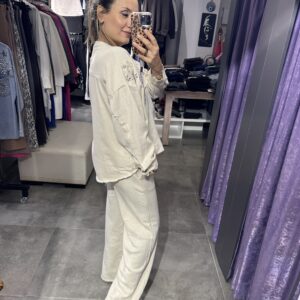 BEJ OMUZ TAŞLI SWEAT PANTOLON TAKIM - Görsel 5