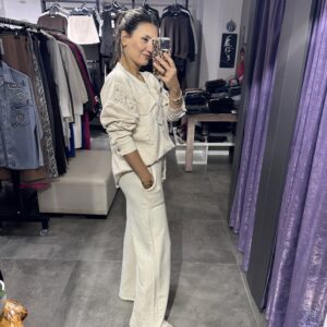 BEJ OMUZ TAŞLI SWEAT PANTOLON TAKIM - Görsel 6