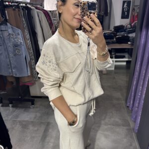 BEJ OMUZ TAŞLI SWEAT PANTOLON TAKIM - Görsel 7