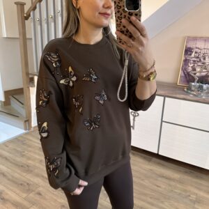 KAHVE ÇOKLU KELEBEK SWEATSHİRT