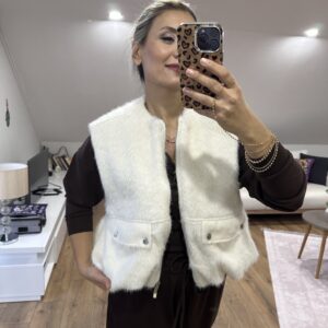 KREM BOMBER YELEK - Görsel 3
