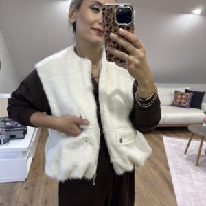 KREM BOMBER YELEK - Görsel 5
