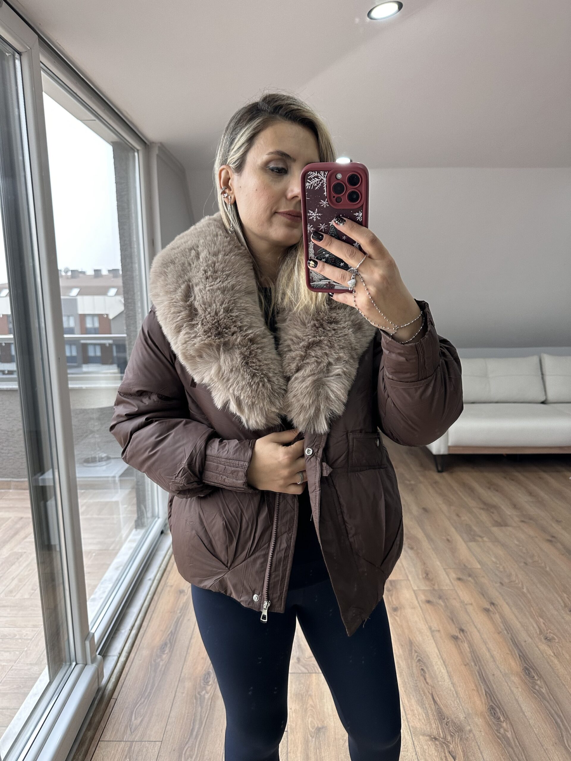 KAHVE YAKASI KÜRKLÜ MONT - Görsel 5