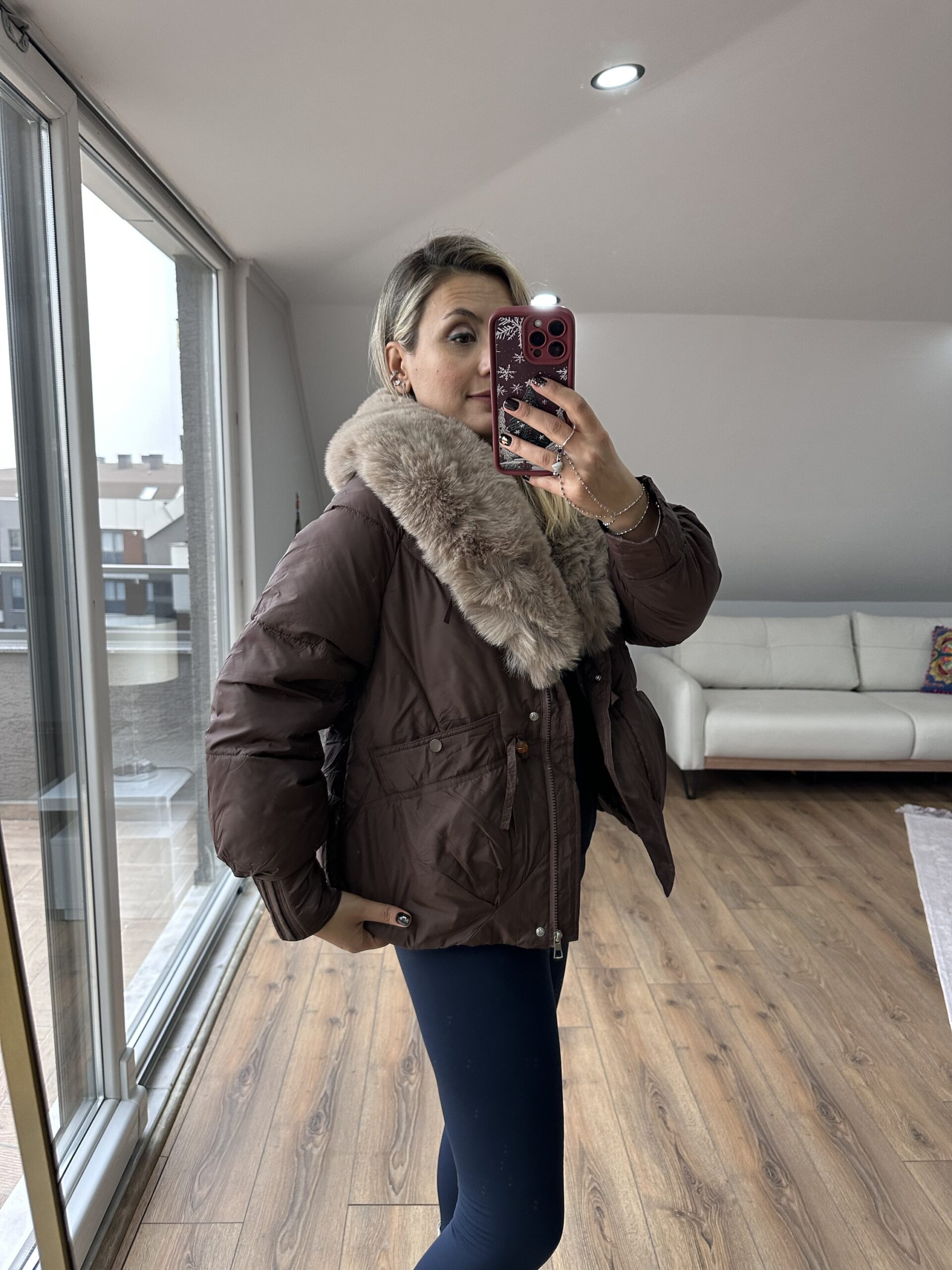 KAHVE YAKASI KÜRKLÜ MONT - Görsel 2