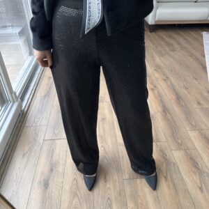SİYAH BELİ LASTİKLİ PULLU PANTOLON - Görsel 5