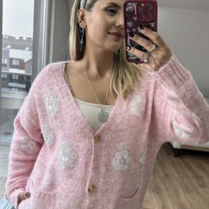 PEMBE ÇİÇEK İŞLEMELİ İTHAL HIRKA - Görsel 7