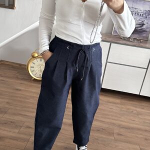 KOT BEL LASTİKLİ ŞALVAR KESİM PANTOLON - Görsel 5