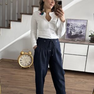 KOT BEL LASTİKLİ ŞALVAR KESİM PANTOLON - Görsel 4