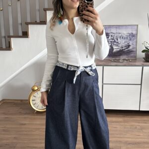 KOT BEL LASTİK VE FULARLI BOLPAÇA PANTOLON