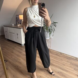 SİYAH BELİ BAĞLAMALI PANTOLON - Görsel 6
