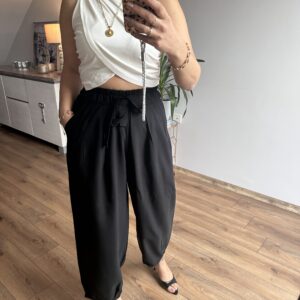 SİYAH BELİ BAĞLAMALI PANTOLON - Görsel 3