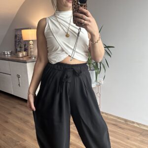 SİYAH BELİ BAĞLAMALI PANTOLON - Görsel 4