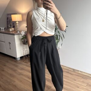 SİYAH BELİ BAĞLAMALI PANTOLON - Görsel 5
