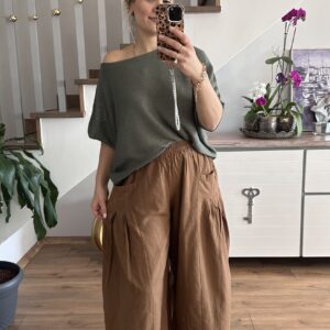 KAHVE CEP PİLELİ KETEN PANTOLON - Görsel 4
