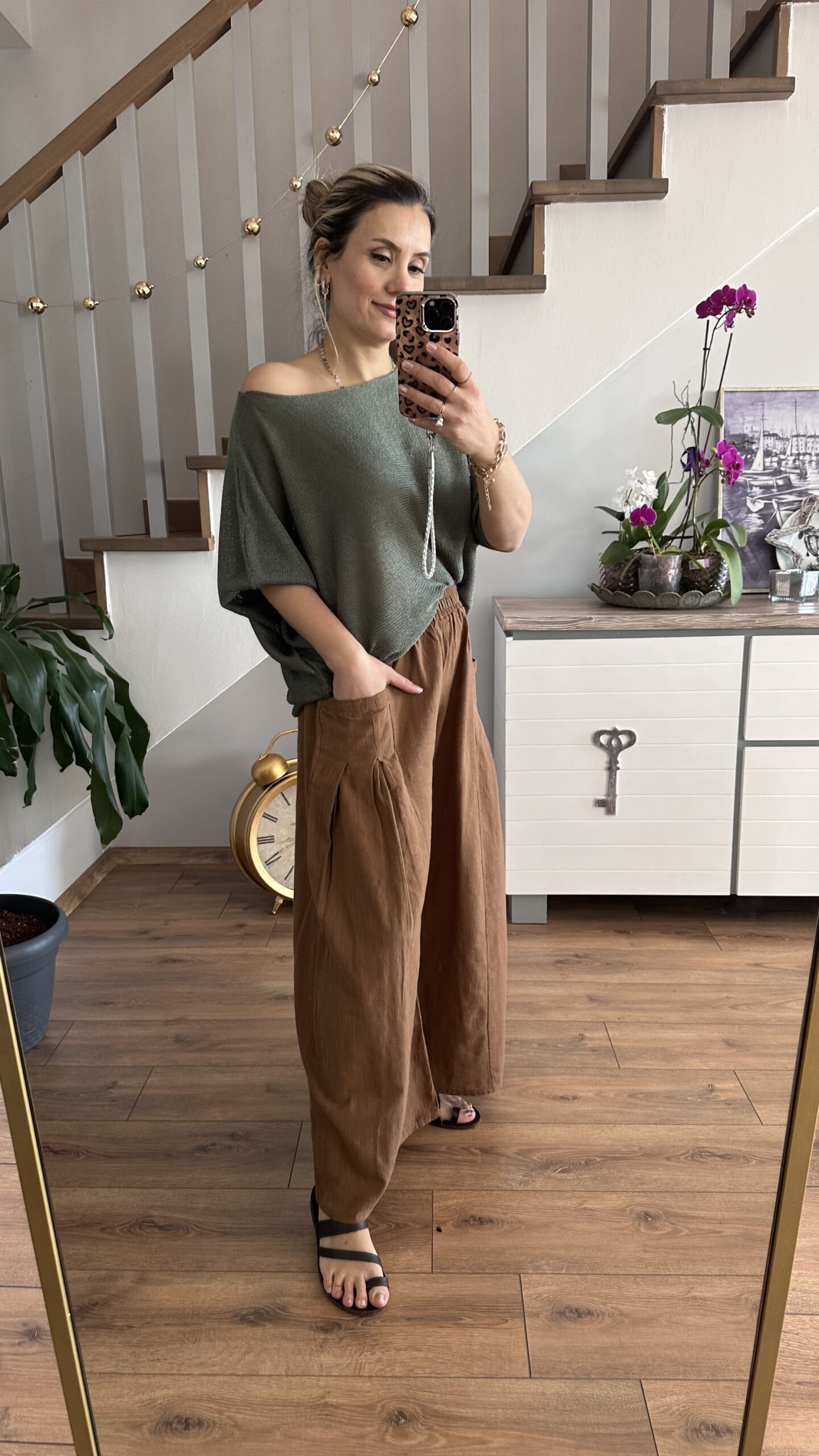 KAHVE CEP PİLELİ KETEN PANTOLON - Görsel 5