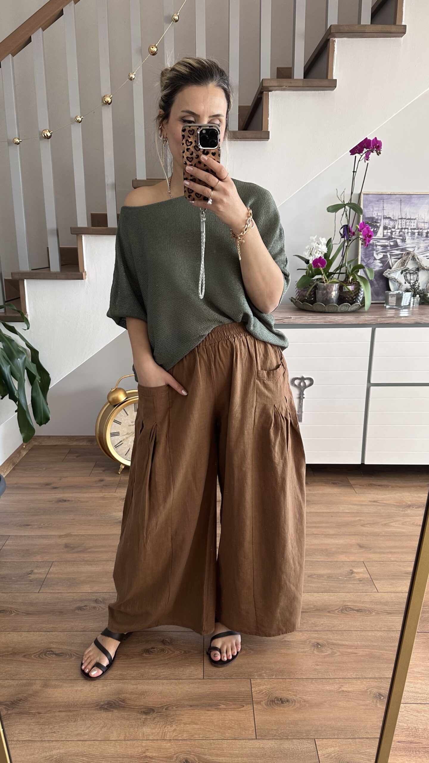 KAHVE CEP PİLELİ KETEN PANTOLON - Görsel 6