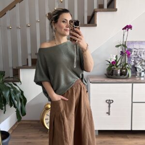 KAHVE CEP PİLELİ KETEN PANTOLON - Görsel 2