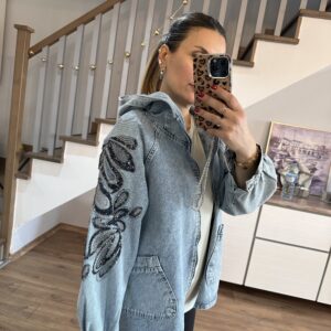 MAVİ NAKIŞLI PULLU SALAŞ CEKET - Görsel 3