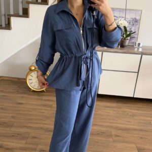 İNDİGO BEL BAĞLAMALI CEKET PANTOLON TAKIM - Görsel 3