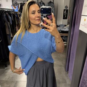 MAVİ ÇAPRAZ TRİKO İNCE KAZAK - Görsel 3