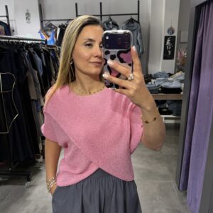 PEMBE ÇAPRAZ TRİKO İNCE KAZAK - Görsel 3