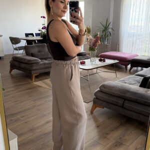 BEJ BELİ LASTİKLİ KETEN PANTOLON