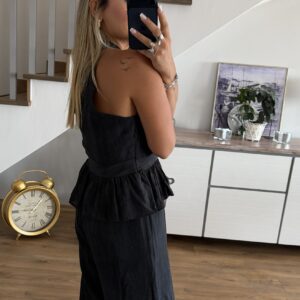 SİYAH BELDEN OTURTMALI BLUZ PANTOLON TAKIM