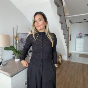 SİYAH ÖRME DANTEL HIRKA - Görsel 3